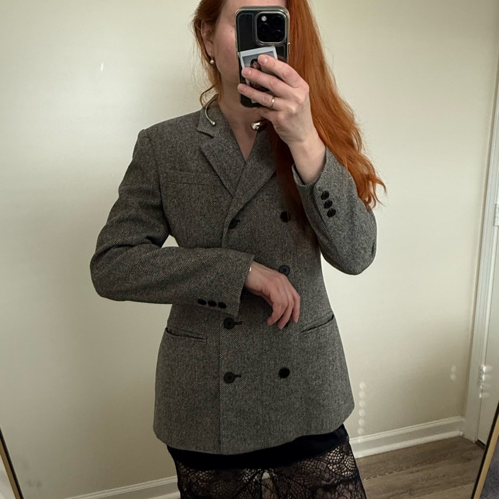 CHAUS Vintage Classic Double-Breasted Wool Blend Blazer in Heather Gray size 6 - Picture 6 of 12